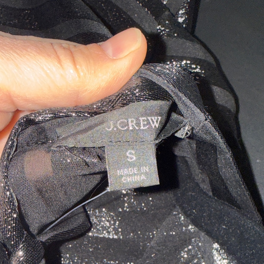 NWT J.Crew Black Metallic Stripe Tie-Neck Blouse Sz S - Picture 7 of 9